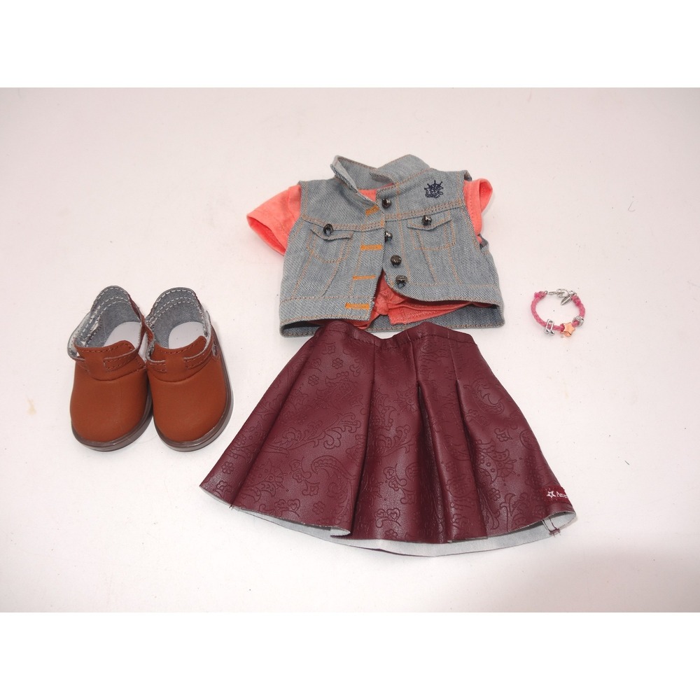 American Girl Tenney Meet Outfit Top Denim Vest Skirt Shoes Bracelet